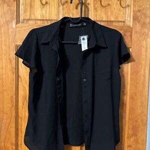 New York & Company Black Casual Button Down Shirt